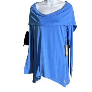 Satva Women's Long Sleeve Cowl Neck Oversized Blue Hamsa Hoodie Size XS NWT